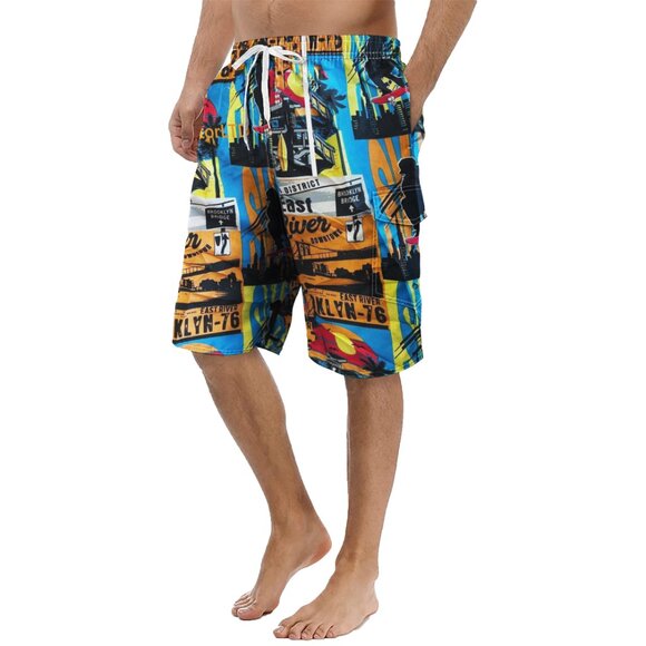 Men's Printed Cargo Swim Shorts With Pockets Regular Flex Bathing Board Trunks - Picture 2 of 16